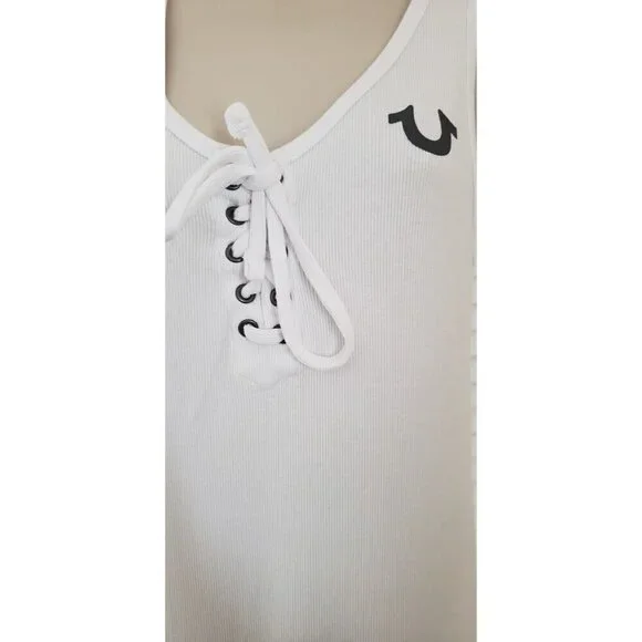 NWT TRUE RELIGION WHITE LACE UP HS LOGO MIDI DRESS MEDIUM - Picture 4 of 9